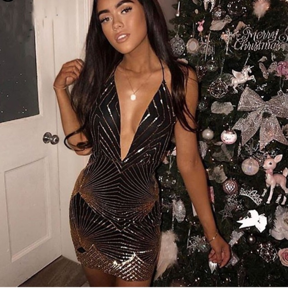 Black & Gold Sparking Sequin Cocktail Club Dress - Picture 2 of 8